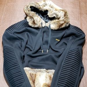 Black Hoodie With Fur Accents by Makobi